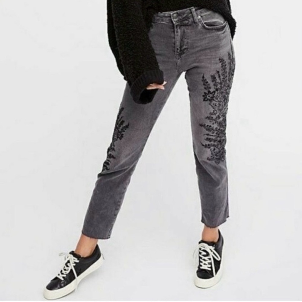 Free People We The Free Embroidered Skinny Jeans – Gray | Size 26 | EUC